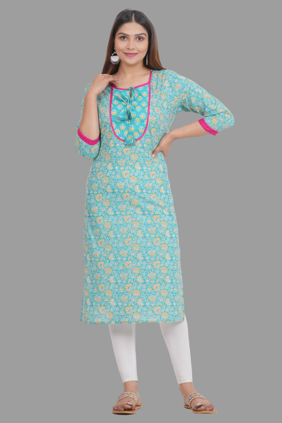 House of RP Women's AquaBlue Rayon Floral Print Kurta - Distacart