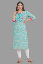 Thumbnail for House of RP Women's AquaBlue Rayon Floral Print Kurta - Distacart