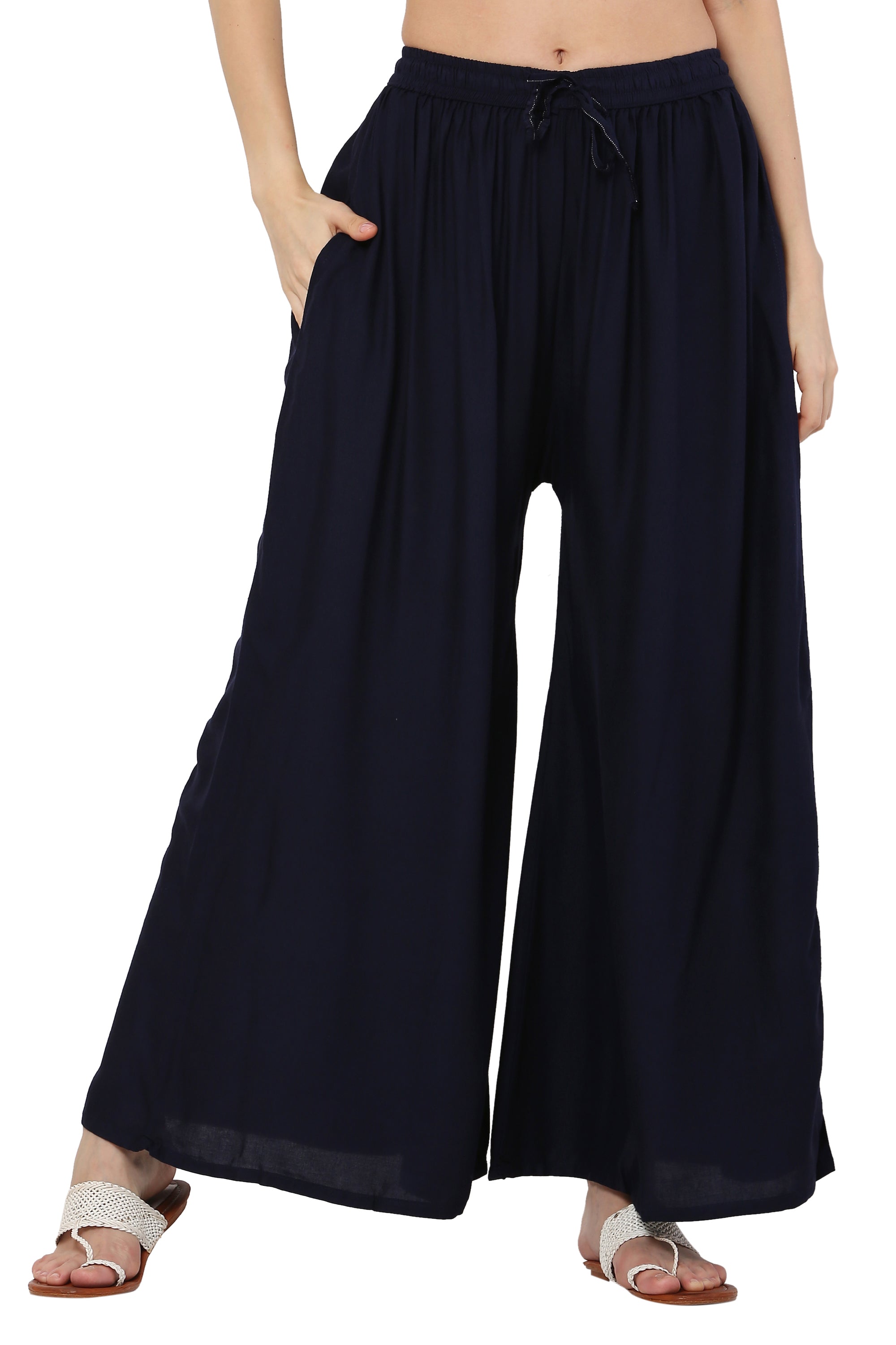 PAVONINE Navy Blue Color Rayon Fabric Jumbo Sharara For Women - Distacart