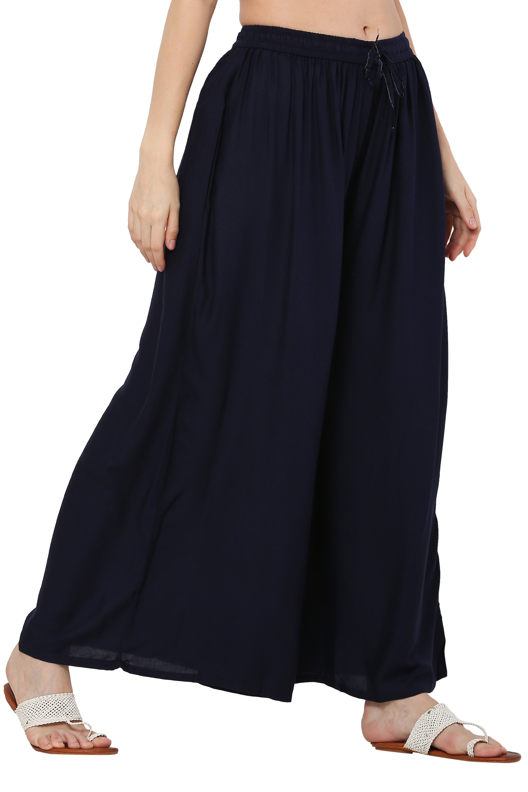 PAVONINE Navy Blue Color Rayon Fabric Jumbo Sharara For Women - Distacart