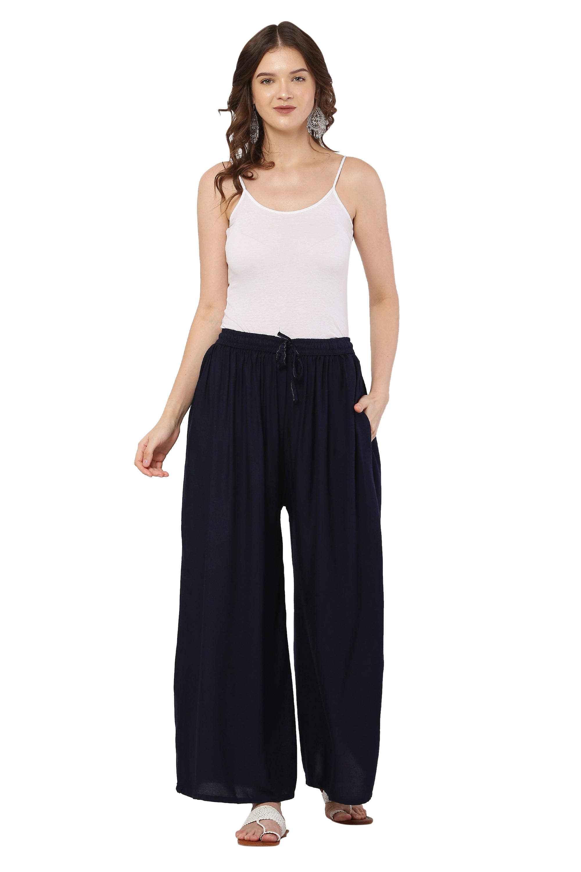 PAVONINE Navy Blue Color Rayon Fabric Jumbo Sharara For Women - Distacart