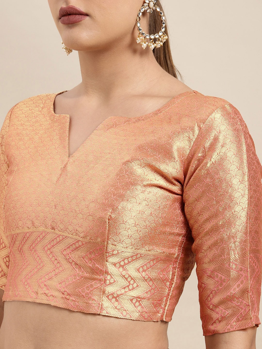 Mitera Pink & Gold-Toned Ethnic Motifs Zari Organza Kanjeevaram Saree - Distacart