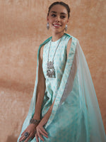 Thumbnail for InWeave Women's Powder Blue Jacquard Halter Kurta Set W Powder Blue Or Dupatta - Distacart