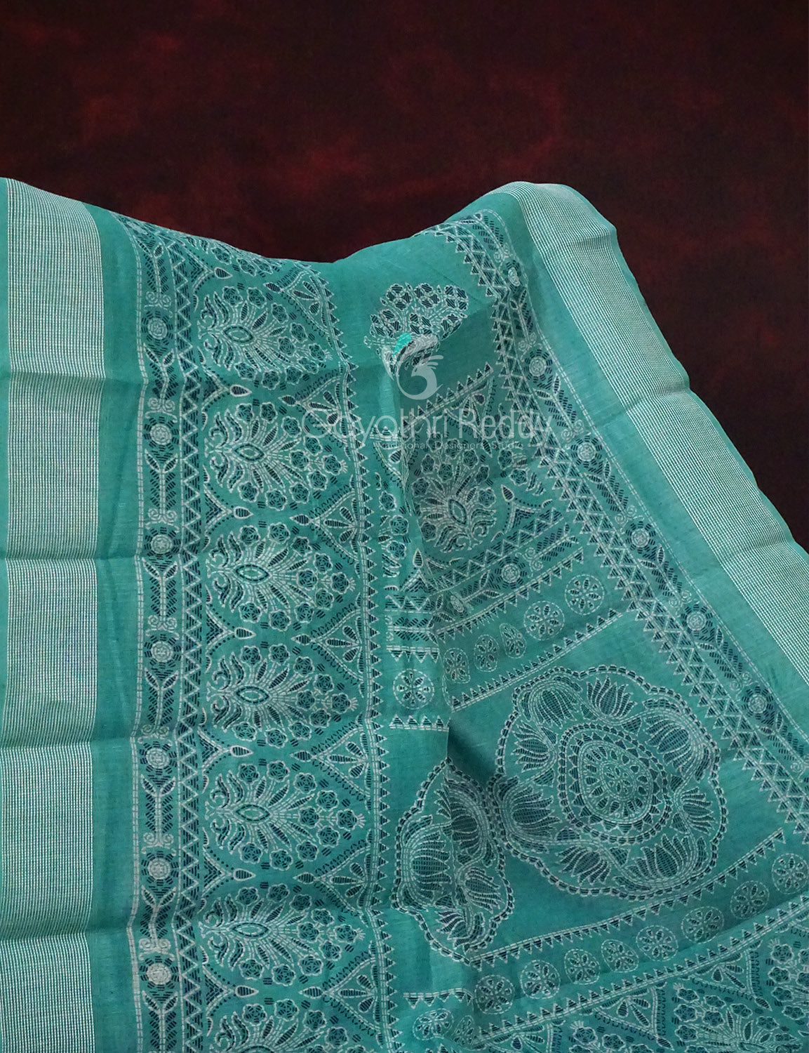 Rama Green Coloured Block Print Semi Chanderi Saree By Gayathri Reddy Designer Studio - Distacart
