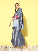 Thumbnail for InWeave Women's Grey Pink Brocade Satin Boho Kurta Palazzo Set - Distacart