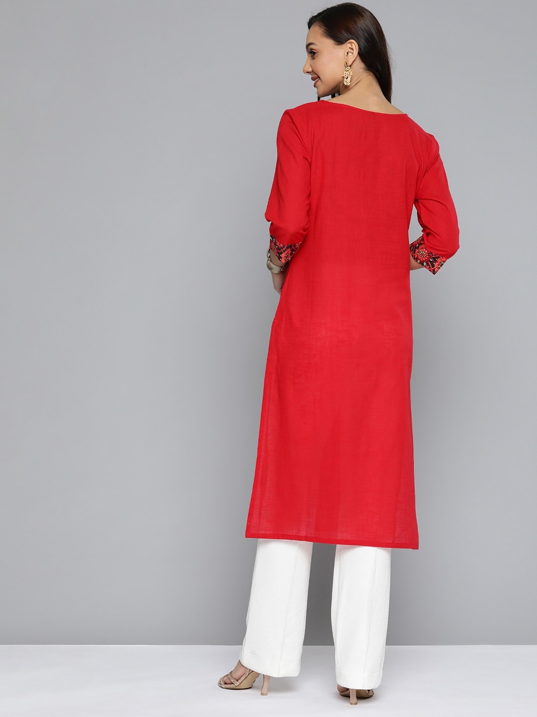 HERE&NOW Women Red & Black Yoke Design Pure Cotton Kurta - Distacart