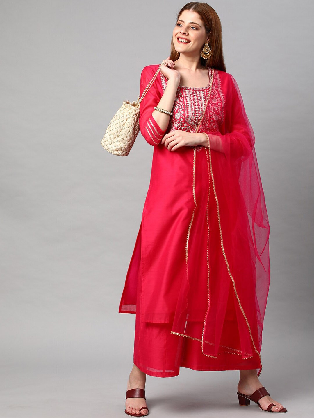 Kalini Women Floral Yoke Design Gotta Patti Kurta With Sharara & Dupatta - Distacart