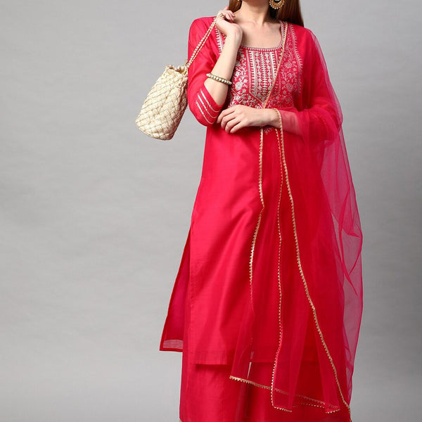 Kalini Women Floral Yoke Design Gotta Patti Kurta With Sharara & Dupatta - Distacart