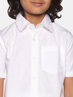 Thumbnail for Sethukrishna Boys White Pure Cotton Shirt with Readymade Dhoti - Distacart