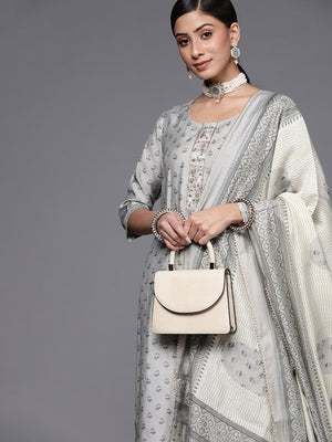 Libas Grey Ethnic Motifs Printed Kurta with Trousers & Dupatta - Distacart