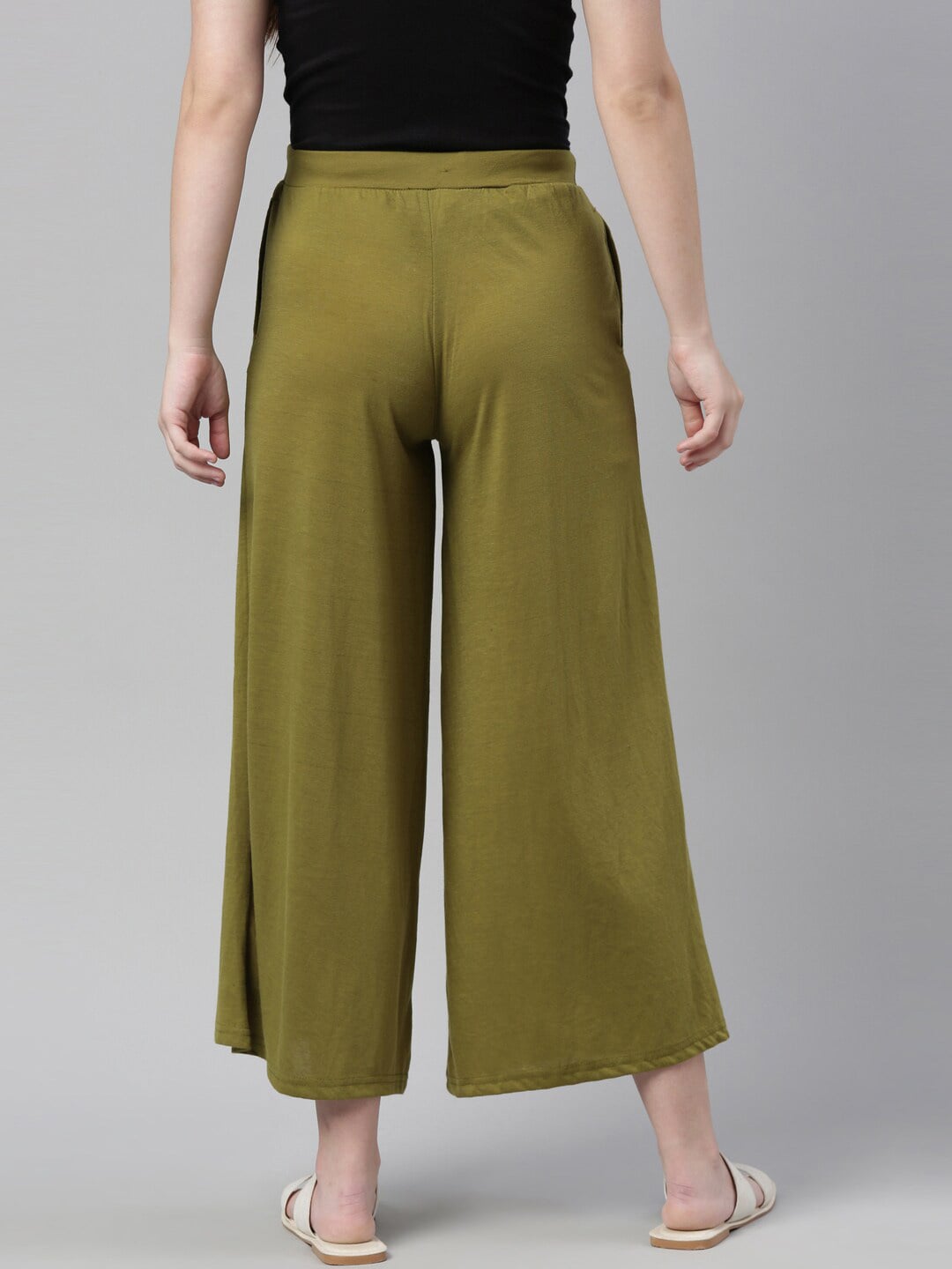 Souchii Olive Green Knitted Ethnic Palazzos - Distacart