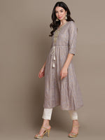 Thumbnail for HERE&NOW Embroidered Bandhani Printed Notched Neck Thread Work Anarkali Kurta - Distacart