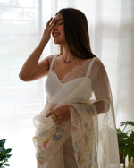 Thumbnail for Vamsee White Organza Saree - Distacart