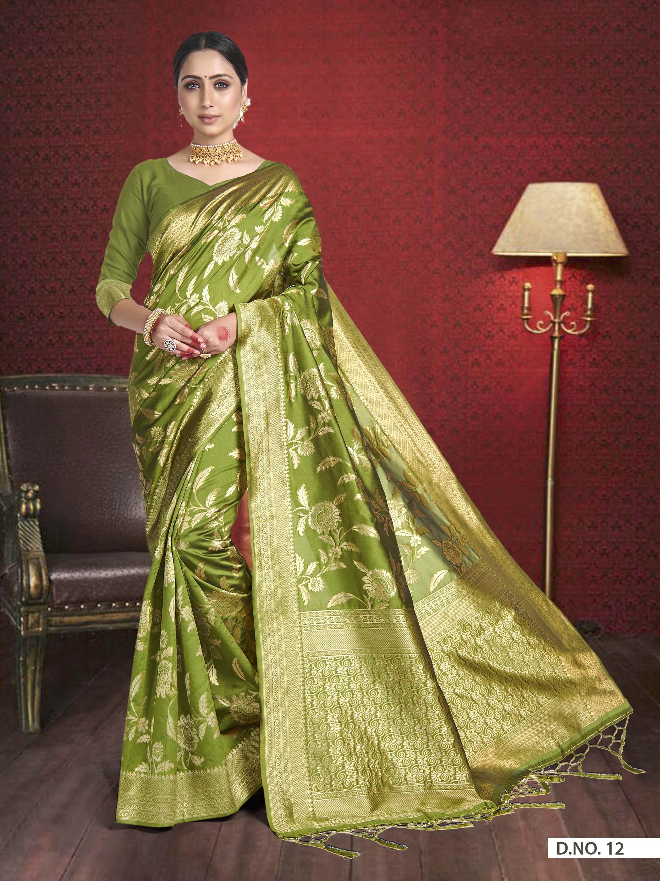 Vardha Olive Green Woven Banarasi Saree