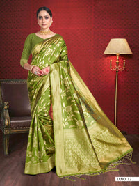 Thumbnail for Vardha Olive Green Woven Banarasi Saree