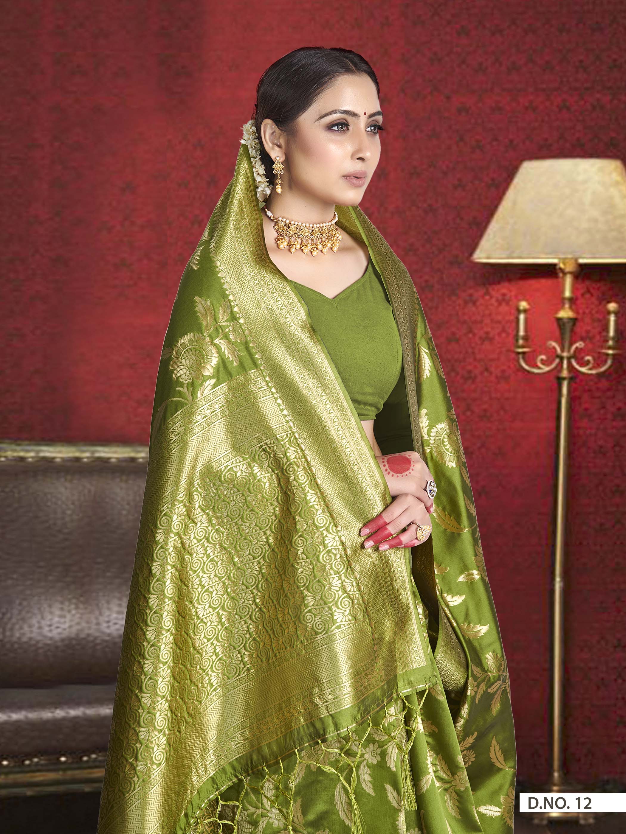 Vardha Olive Green Woven Banarasi Saree