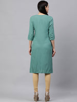Thumbnail for Kalini Women Sea Green Ethnic Motifs Embroidered Angrakha Kurta - Distacart