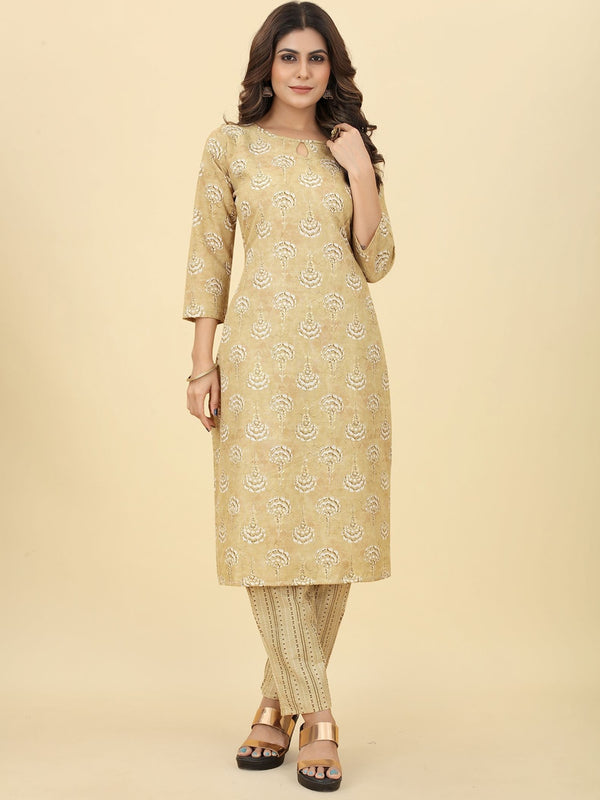 Kalini Floral Printed Keyhole Neck Kurta With Trousers - Distacart