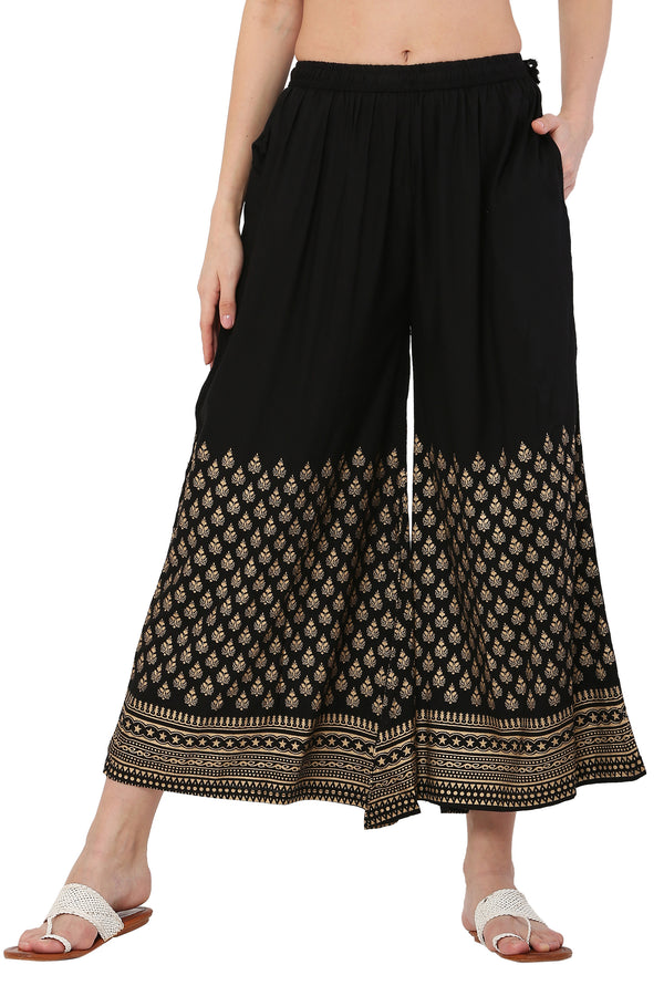PAVONINE Black Color Minar Half Golden Print Sharara For Women - Distacart