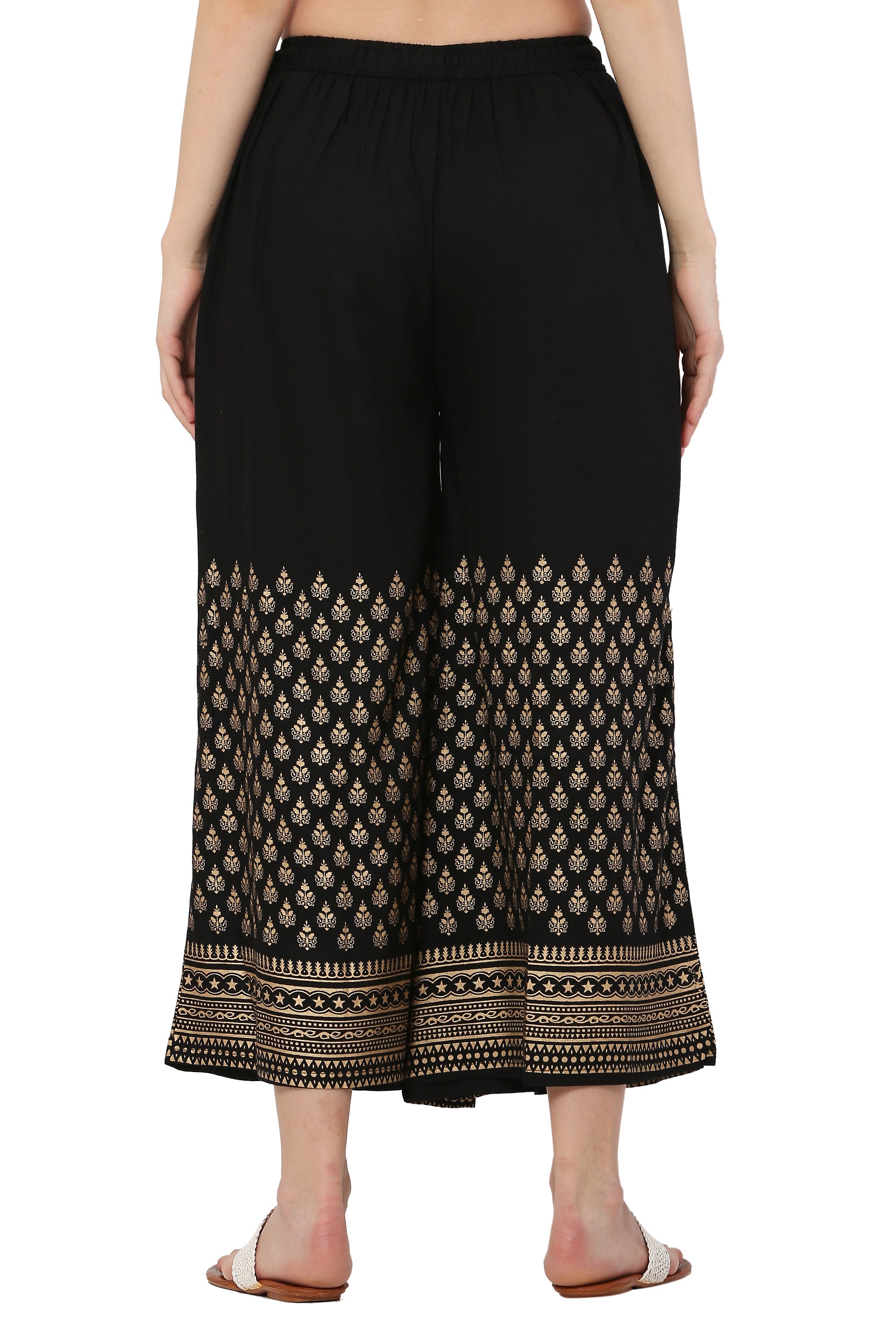 PAVONINE Black Color Minar Half Golden Print Sharara For Women - Distacart