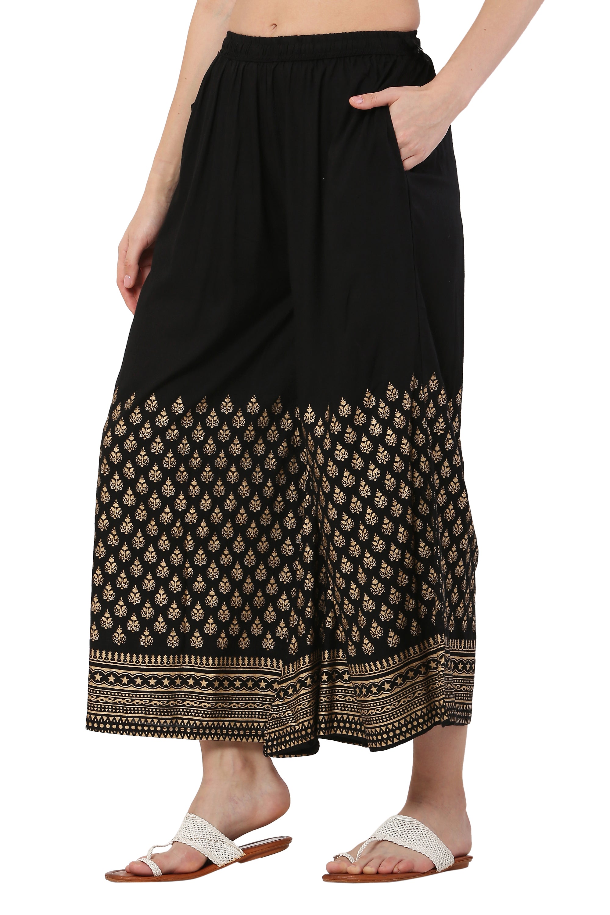 PAVONINE Black Color Minar Half Golden Print Sharara For Women - Distacart