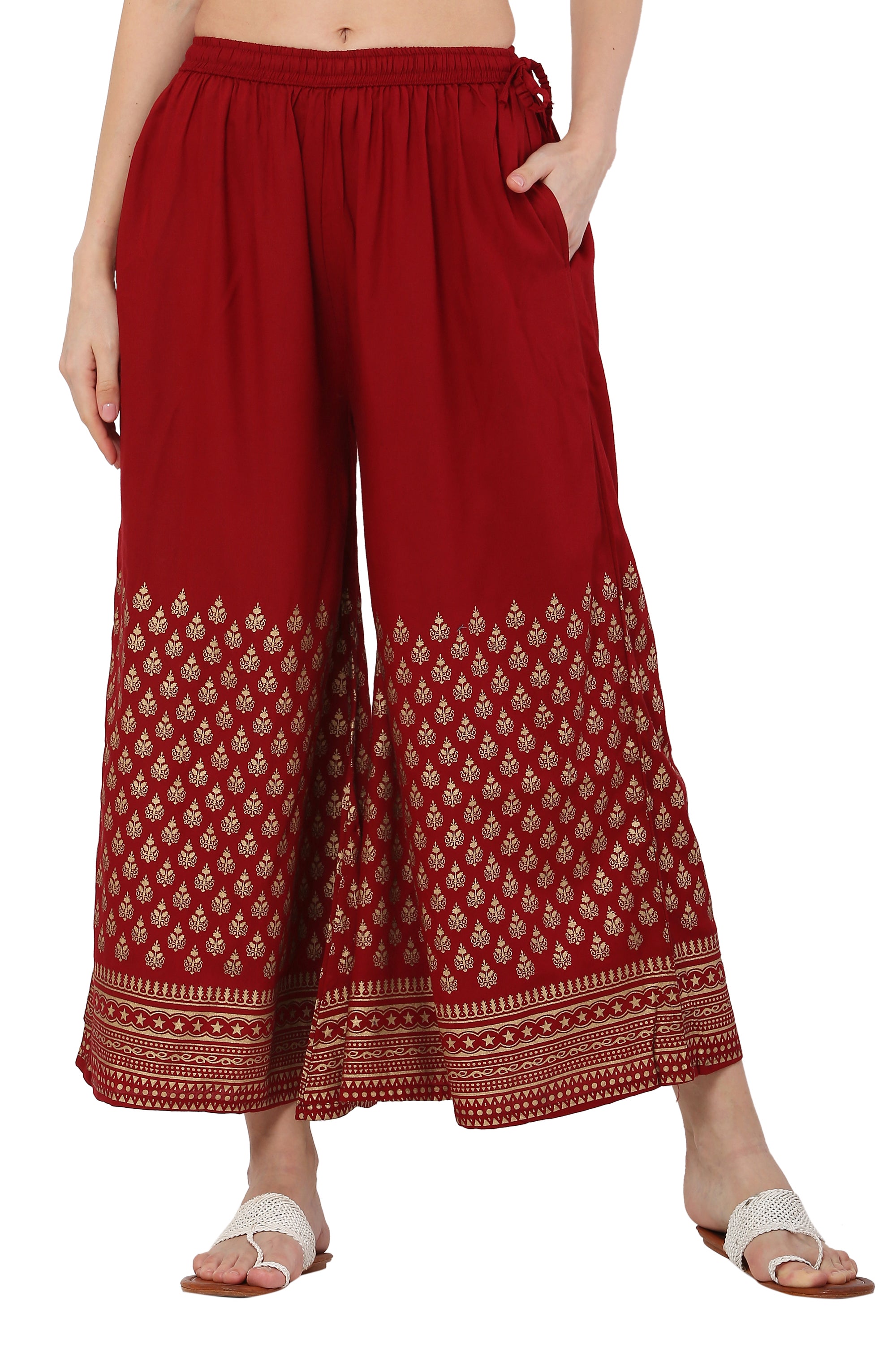 PAVONINE Maroon Color Minar Half Golden Print Sharara For Women - Distacart