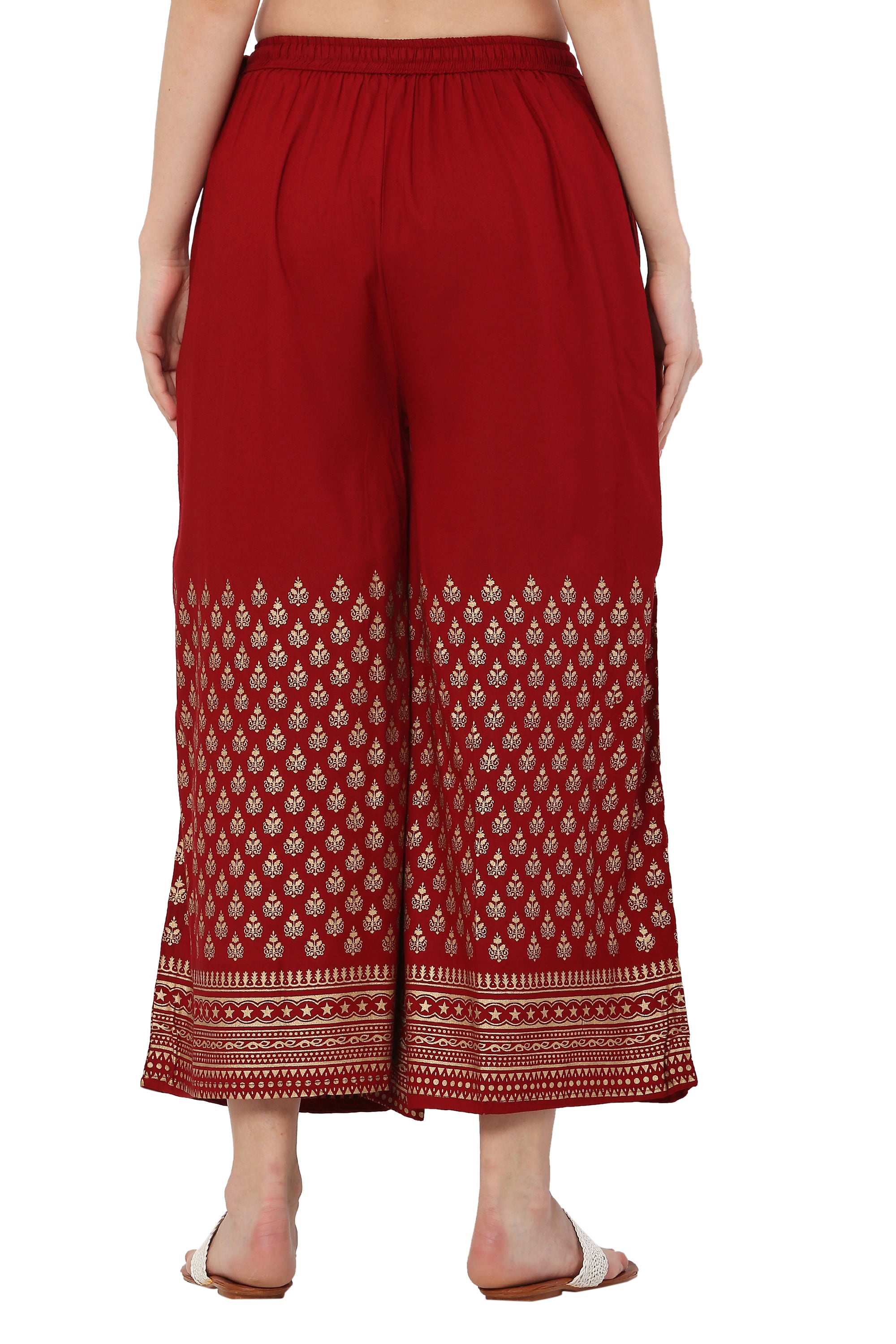 PAVONINE Maroon Color Minar Half Golden Print Sharara For Women - Distacart