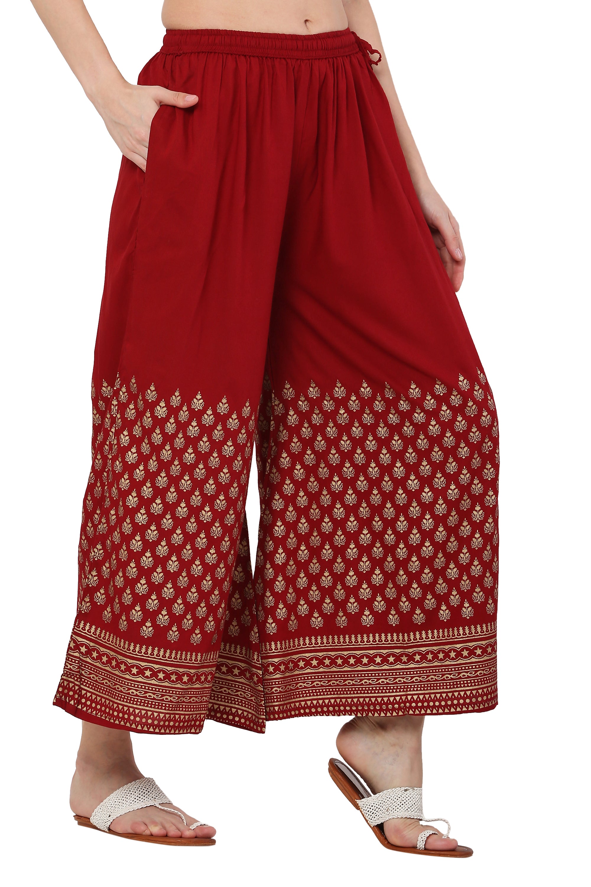 PAVONINE Maroon Color Minar Half Golden Print Sharara For Women - Distacart