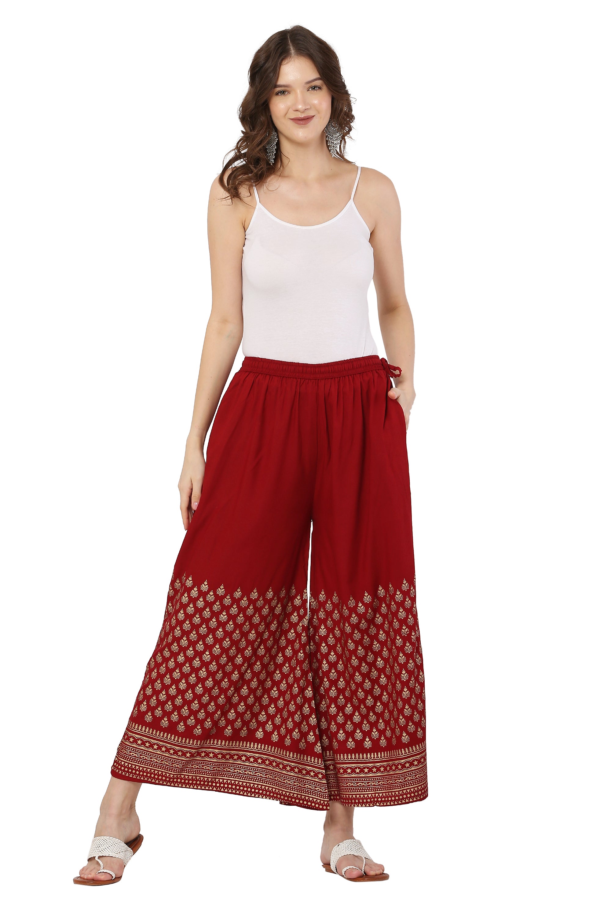 PAVONINE Maroon Color Minar Half Golden Print Sharara For Women - Distacart