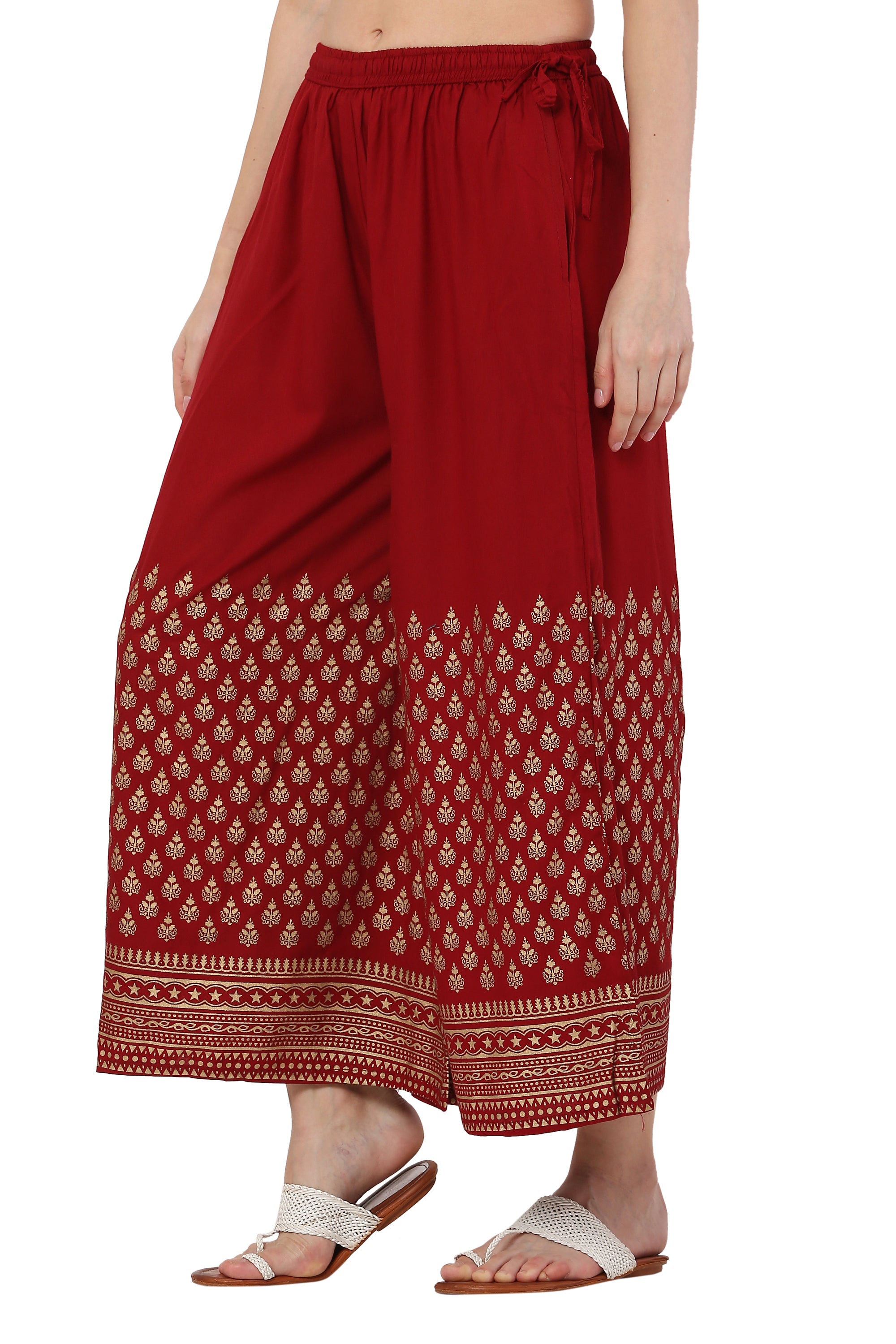 PAVONINE Maroon Color Minar Half Golden Print Sharara For Women - Distacart