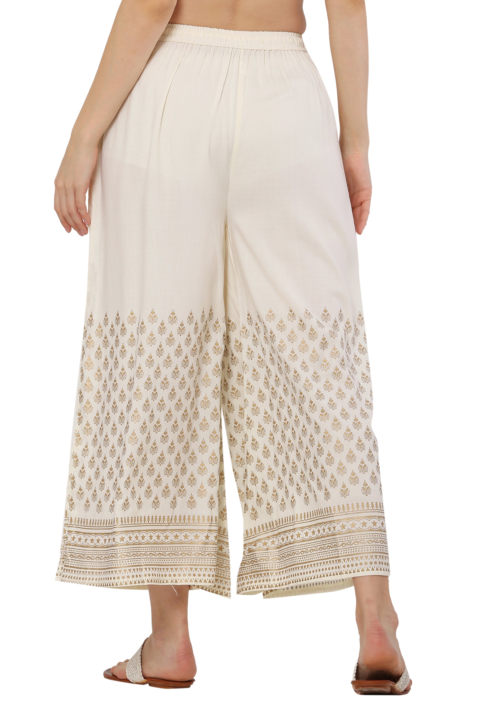 PAVONINE Off-White Color Minar Half Golden Print Sharara For Women - Distacart