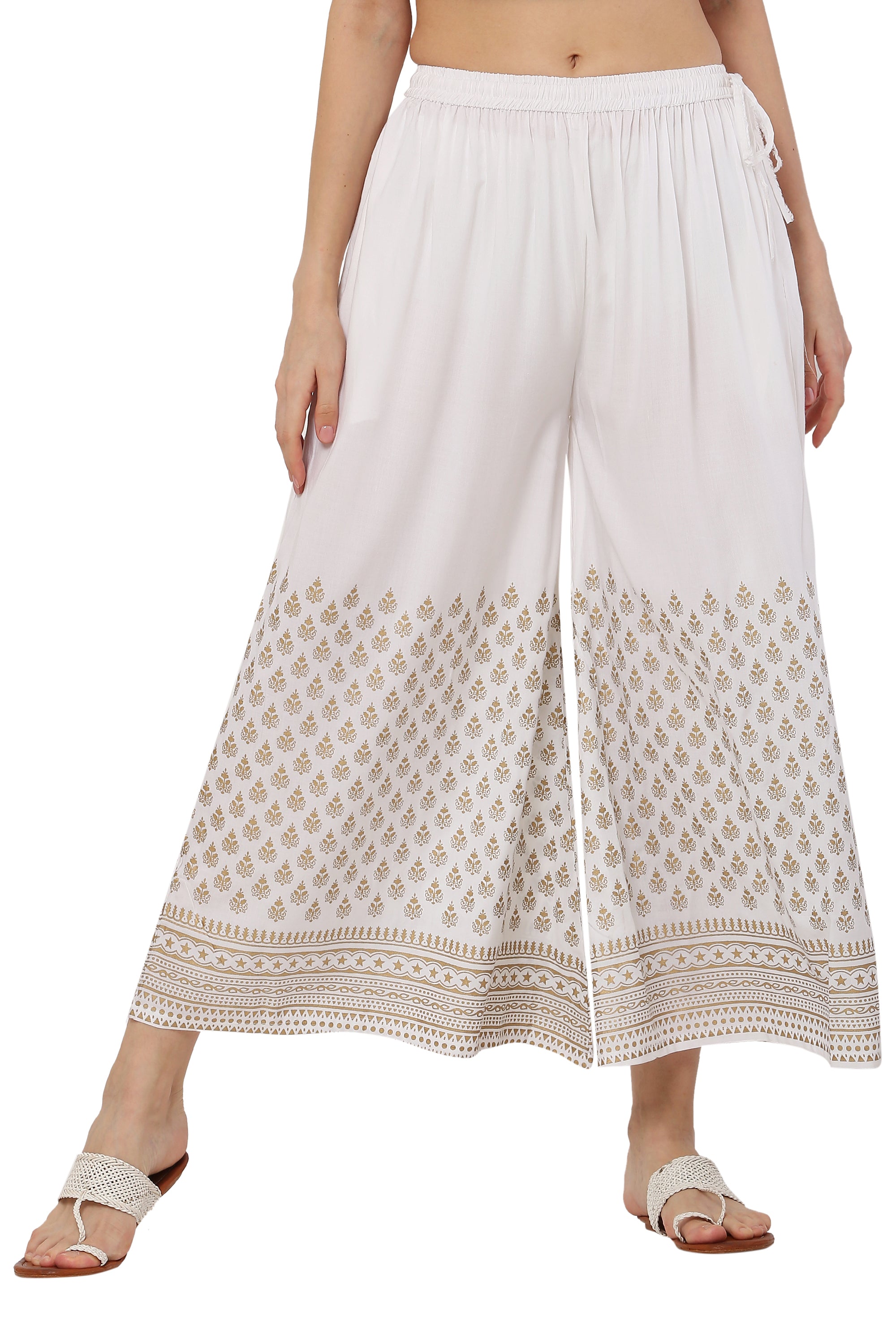 PAVONINE White Color Minar Half Golden Print Sharara For Women - Distacart