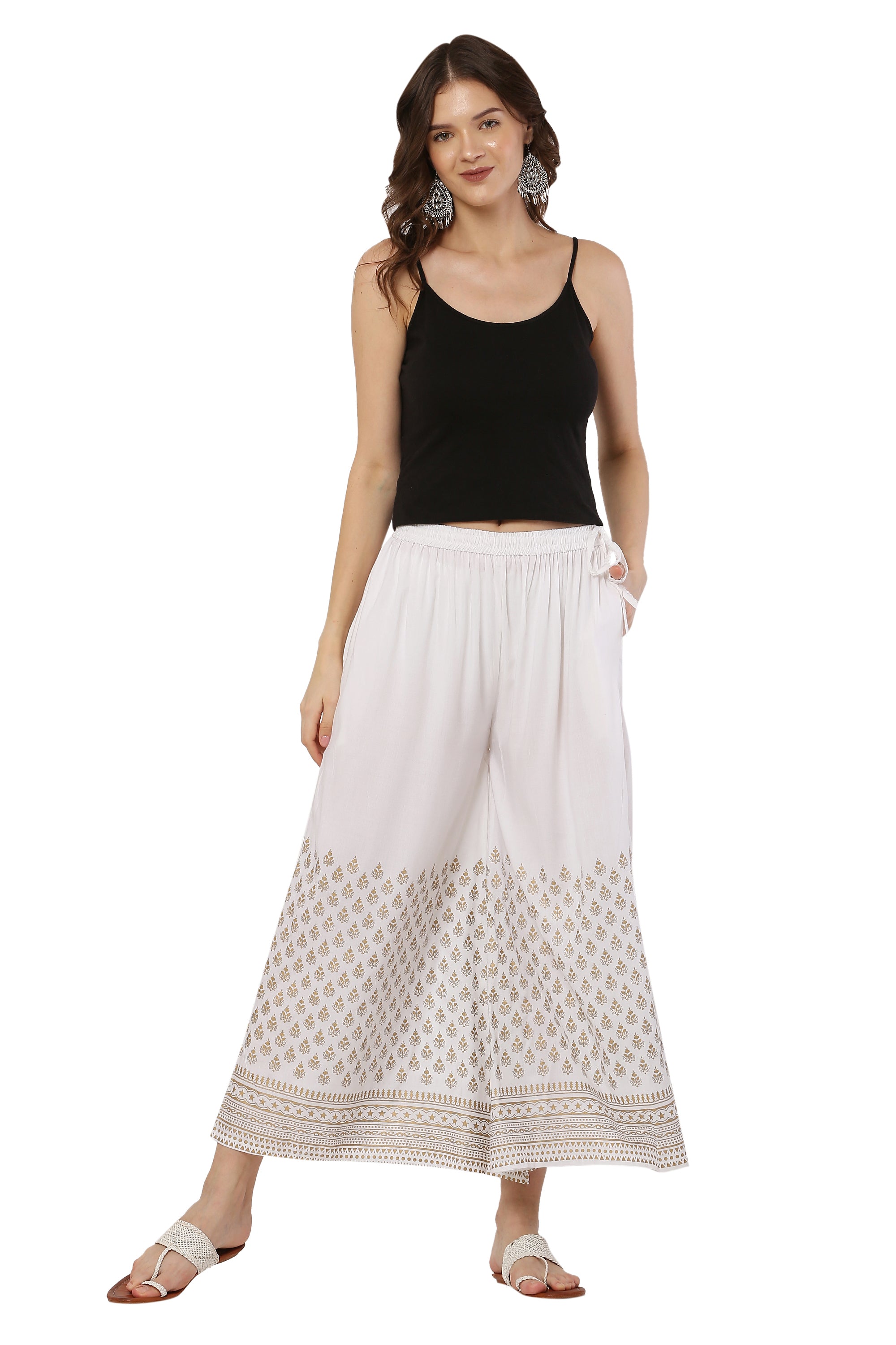 PAVONINE White Color Minar Half Golden Print Sharara For Women - Distacart