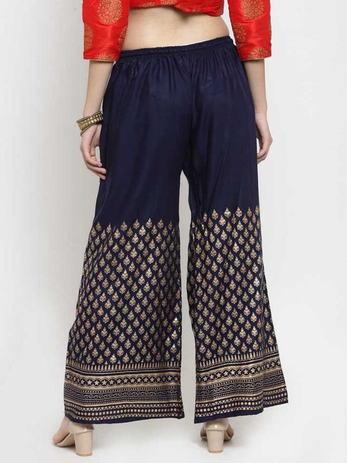 PAVONINE Navy Blue Color Minar Half Golden Print Sharara For Women - Distacart