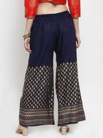 Thumbnail for PAVONINE Navy Blue Color Minar Half Golden Print Sharara For Women - Distacart