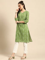 Thumbnail for Sangria Women Green Bandhani Printed Pure Cotton Kurta - Distacart