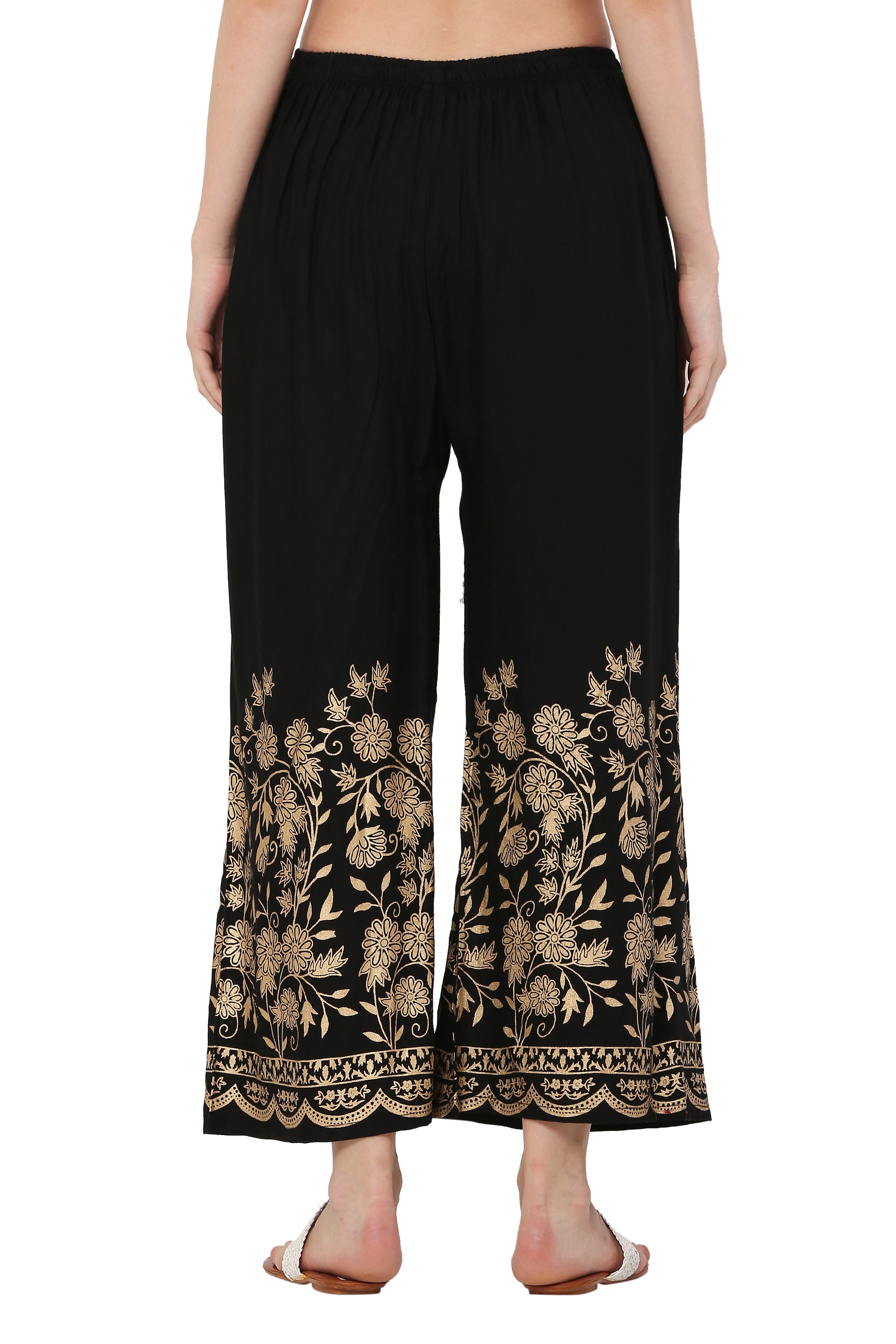 PAVONINE Black Color Floral Half Golden Print Sharara For Women - Distacart
