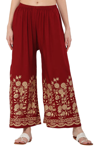 PAVONINE Maroon Color Floral Half Golden Print Sharara For Women - Distacart
