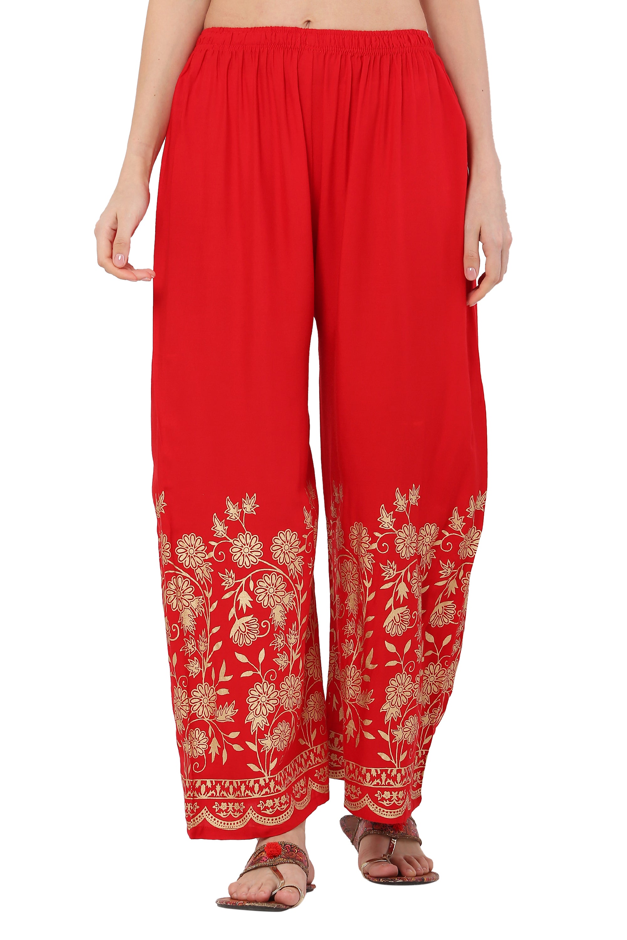 PAVONINE Red Color Floral Half Golden Print Sharara For Women - Distacart