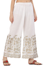 Thumbnail for PAVONINE White Color Floral Half Golden Print Sharara For Women - Distacart