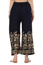 Thumbnail for PAVONINE Navy Blue Color Floral Half Golden Print Sharara For Women - Distacart
