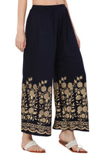 Thumbnail for PAVONINE Navy Blue Color Floral Half Golden Print Sharara For Women - Distacart