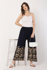Thumbnail for PAVONINE Navy Blue Color Floral Half Golden Print Sharara For Women - Distacart