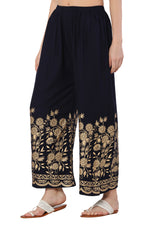 Thumbnail for PAVONINE Navy Blue Color Floral Half Golden Print Sharara For Women - Distacart