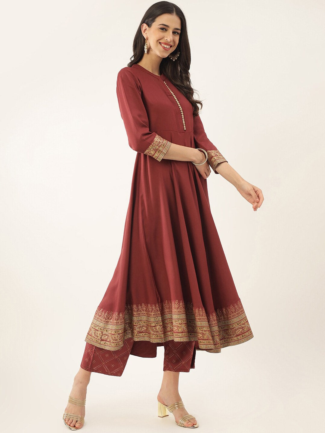 Khushal K Ethnic Motifs Printed Mandarin Collar Kurta with Trousers & Dupatta - Distacart