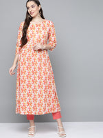 Thumbnail for HERE&NOW Women Orange & White Ethnic Motifs Printed Kurta - Distacart