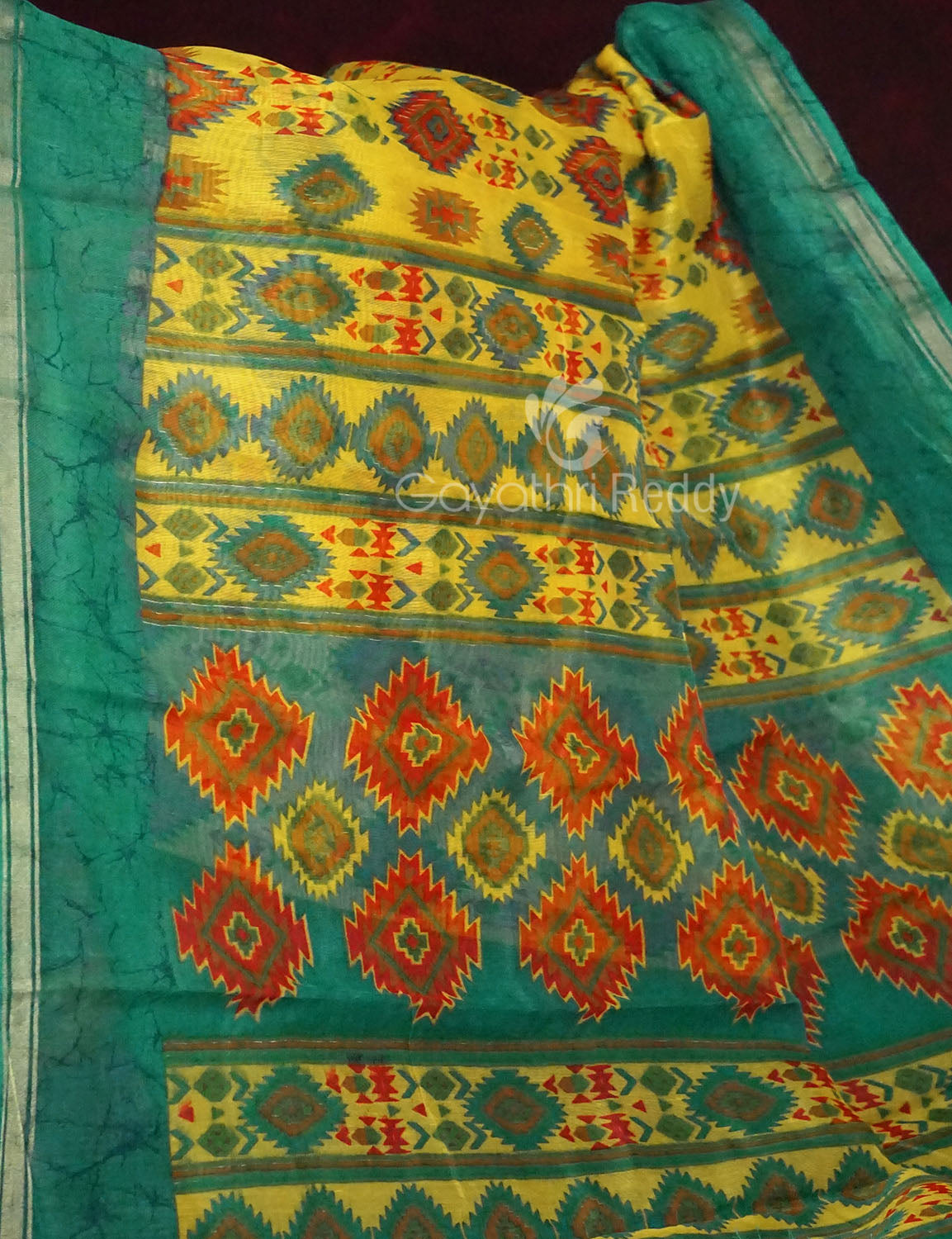 Lemon Yellow Colour Diamond Design Semi Chanderi Saree By Gayathri Reddy Designer Studio - Distacart