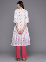 Thumbnail for Biba Women White & Lavender Floral Printed Gotta Patti Floral Kurta - Distacart
