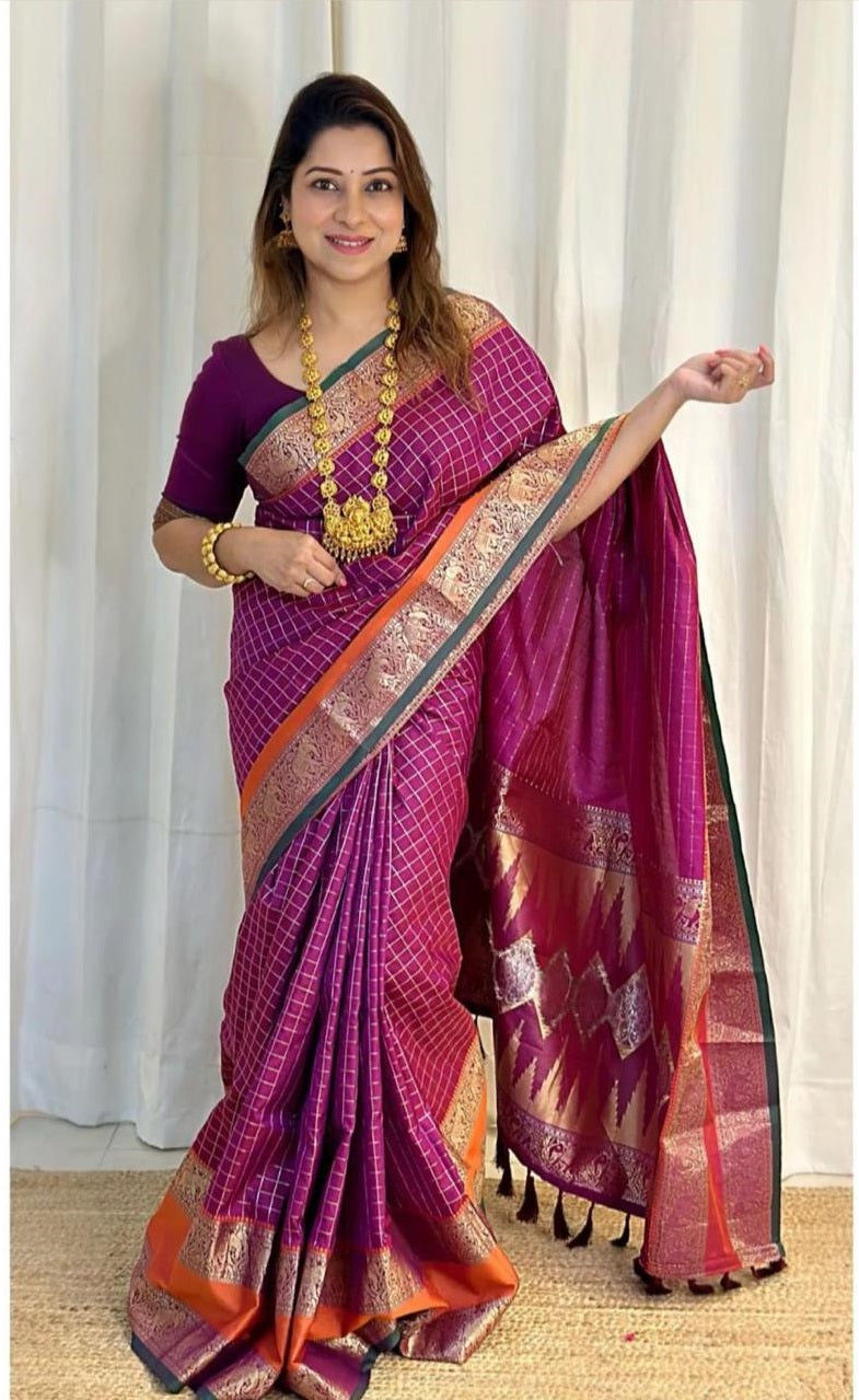 Purple Party Wear Face Deal Designer Banarasi Silk Saree For Women