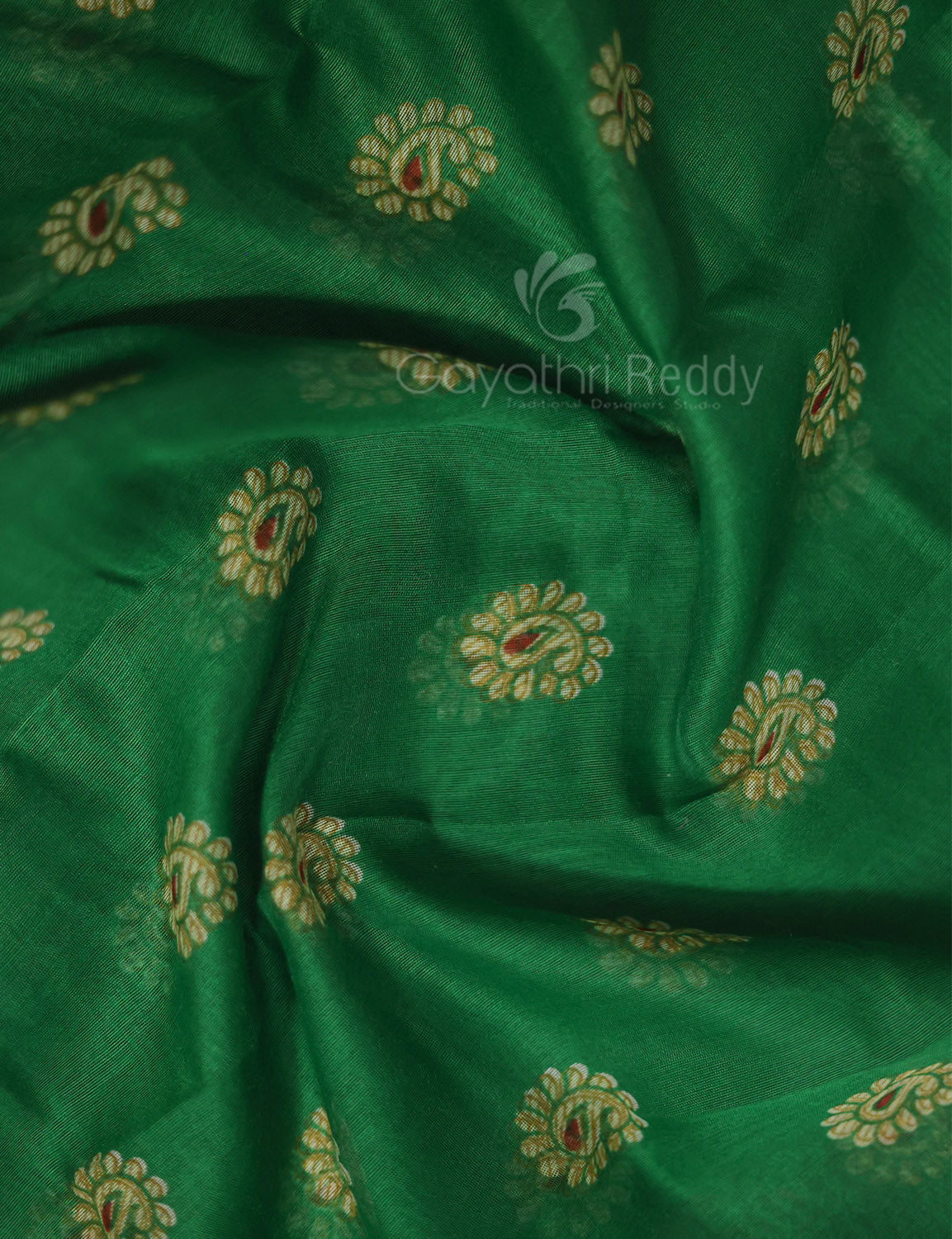 Shades of Leaf Green Floral Print Semi Chanderi Saree By Gayathri Reddy Designer Studio - Distacart